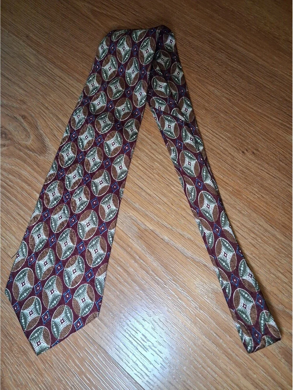 VINTAGE Burberry Silk Tie Red Multicolor Geometric Handmade